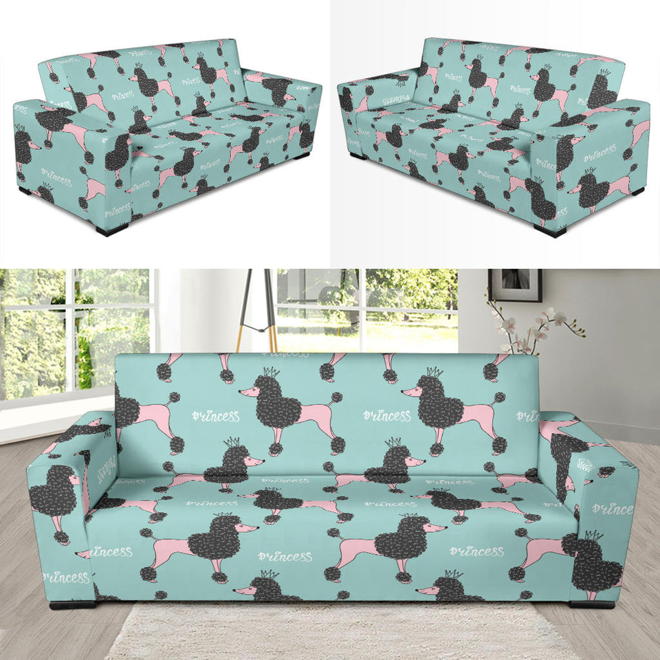 Poodle Dog Green Background Sofa Slipcover