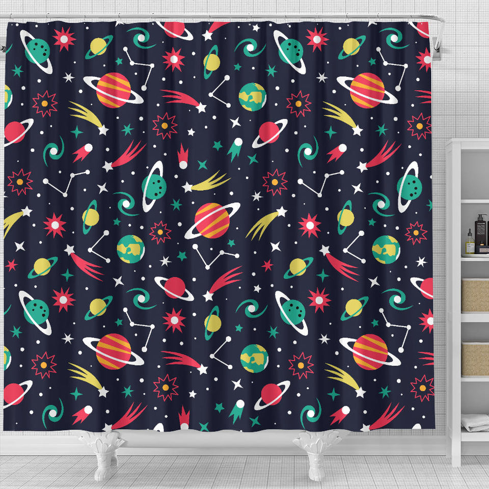 Colorful Space Pattern Planet Star Shower Curtain Fulfilled In US
