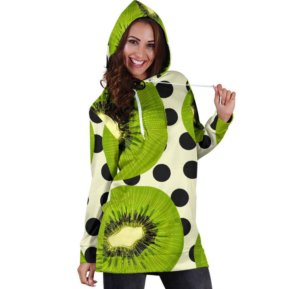 Kiwi Black Dot Background Women'S Hoodie Dress