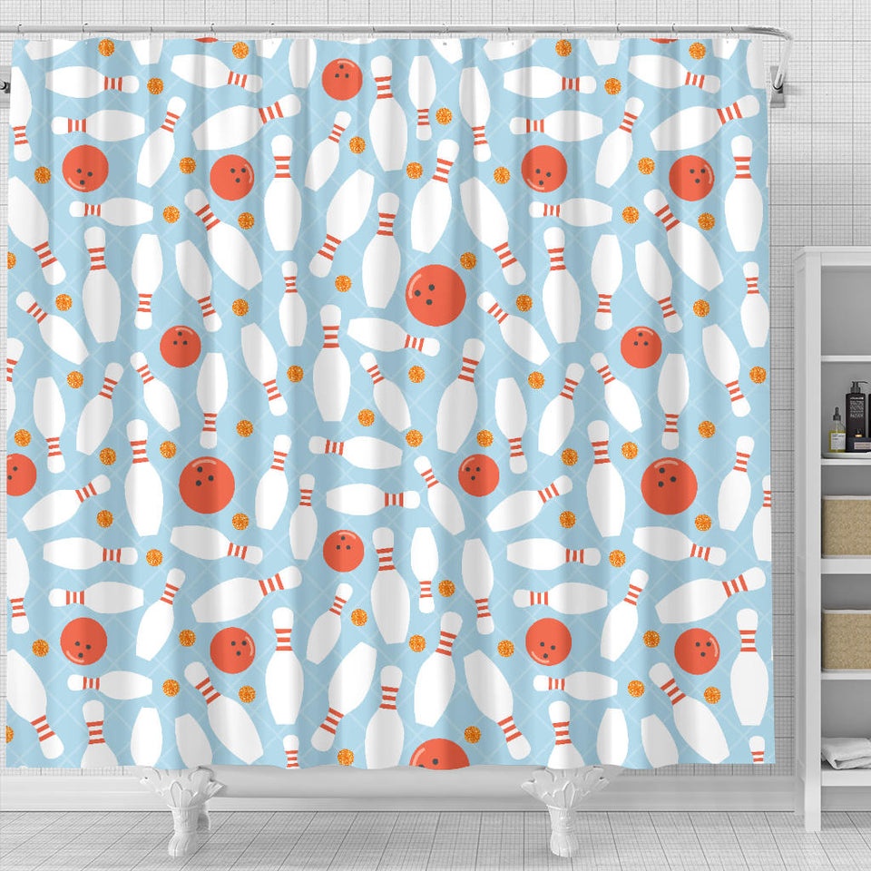 Bowling Ball Bowling Pins Blue Blackground Shower Curtain Fulfilled In US