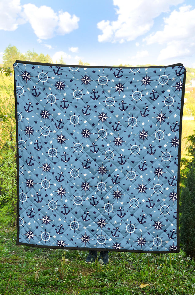 Anchors Rudder Compass Star Nautical Pattern Premium Quilt