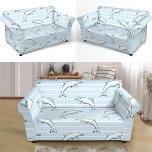 Dolphin Blue Striped Background Loveseat Couch Slipcover