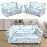 Dolphin Blue Striped Background Loveseat Couch Slipcover