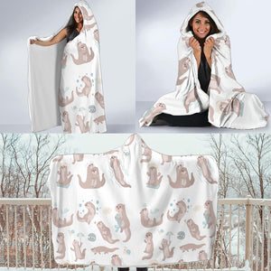 Cute Sea Otters Pattern Hooded Blanket