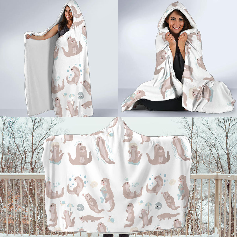 Cute Sea Otters Pattern Hooded Blanket