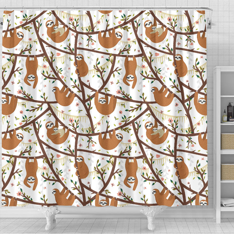 Sloths Hanging On The Tree Pattern Shower Curtain Fulfilled In US