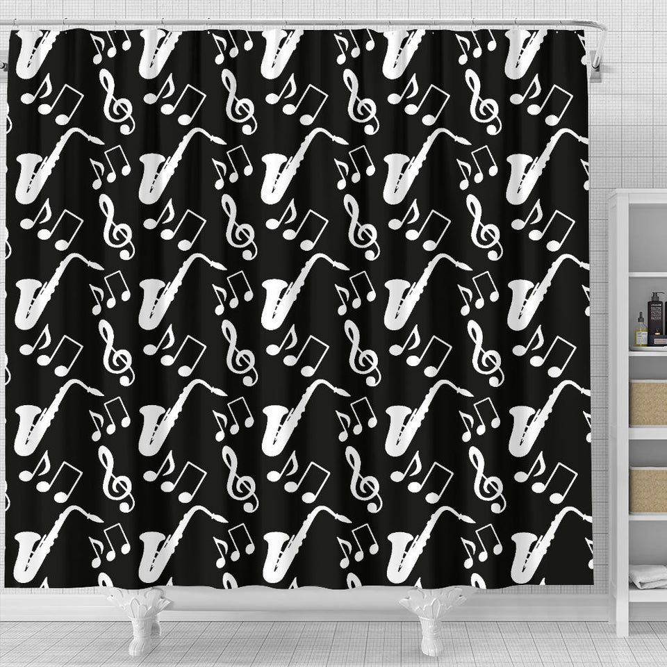 Saxophone Music Notes Treble Clef Black White Theme Shower Curtain Fulfilled In US