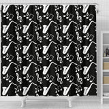 Saxophone Music Notes Treble Clef Black White Theme Shower Curtain Fulfilled In US