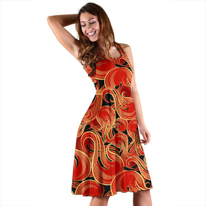 Fire Flame Pattern Sleeveless Midi Dress