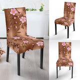 Pink Sakura Cherry Blossom Drak Brown Background Dining Chair Slipcover