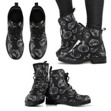Garlic Pattern Black Background Leather Boots