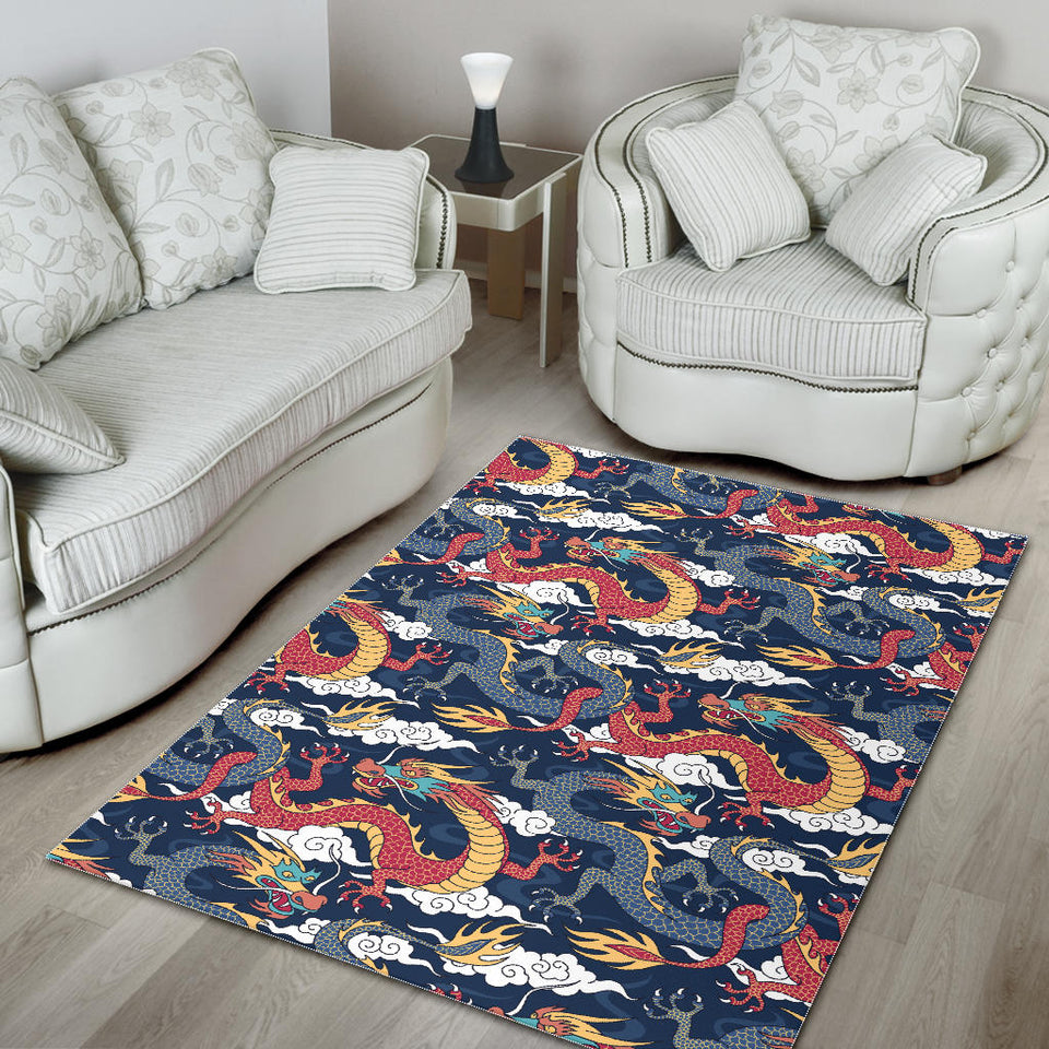 Blue Red Dragon Cloud Pattern Area Rug