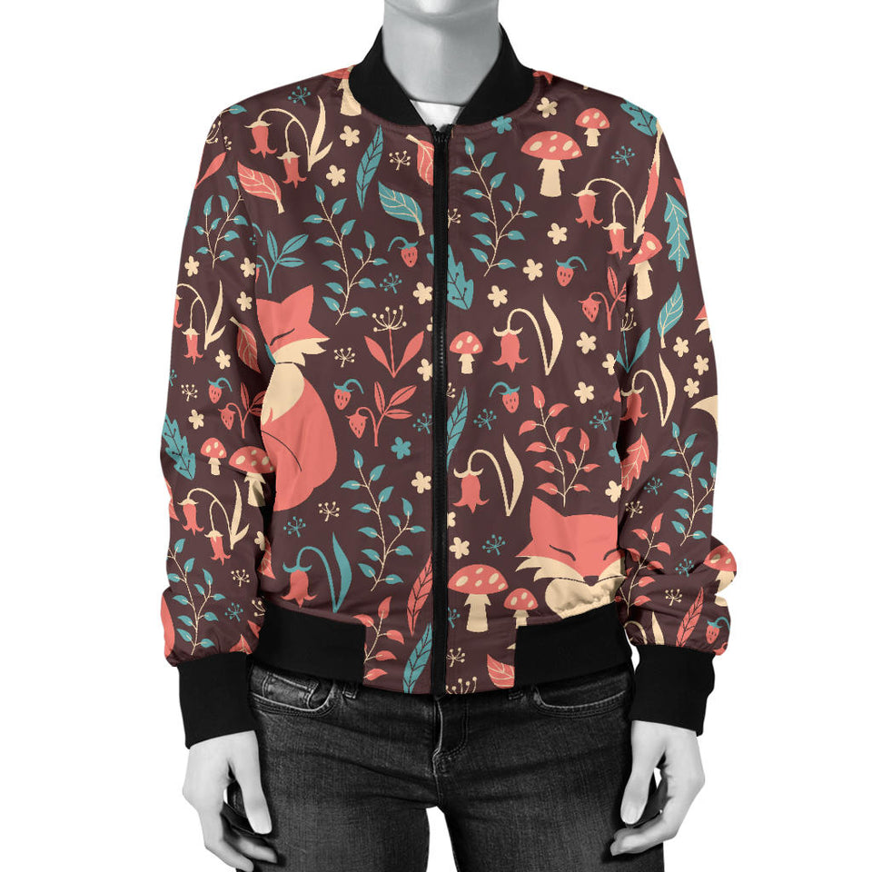 Fox Leaves Mushroom Pattern Women'S Bomber Jacket