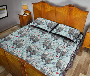Lovely Sea Otter Pattern Quilt Bed Set