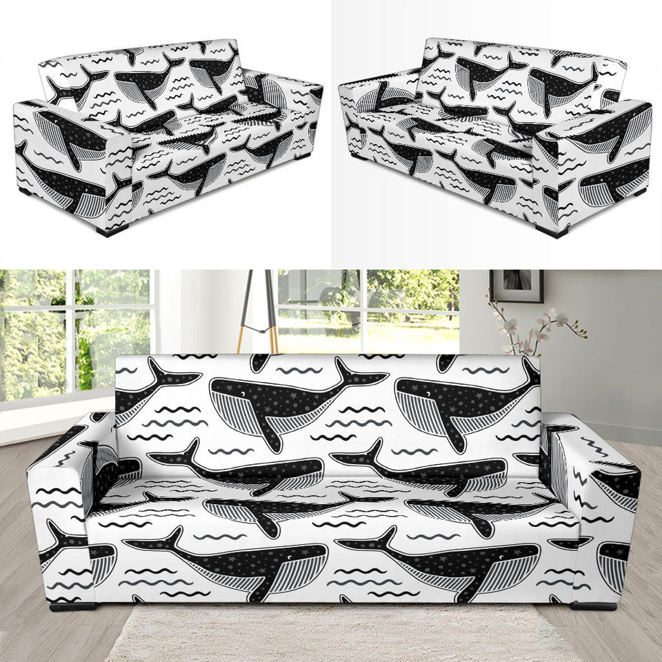 Black Whale Pattern Sofa Slipcover
