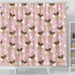 Cute Unicorn Pug Pattern Shower Curtain Fulfilled In US