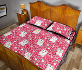 Maneki Neko Lucky Cat sakura pink background Quilt Bed Set