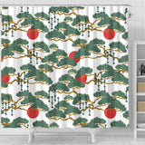 Bonsai Red Sun Japanese Pattern Shower Curtain Fulfilled In US