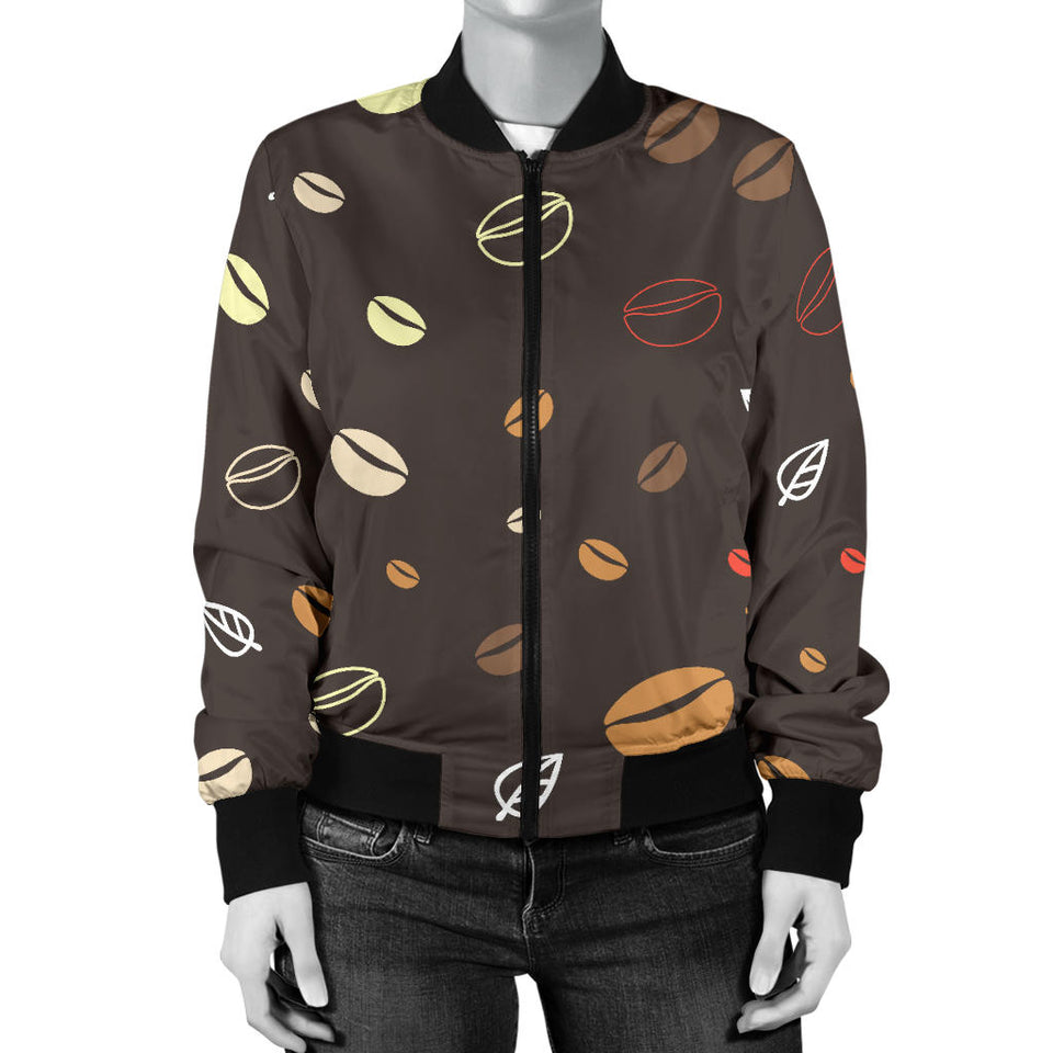 Coffee Bean Leave Pattern Women'S Bomber Jacket
