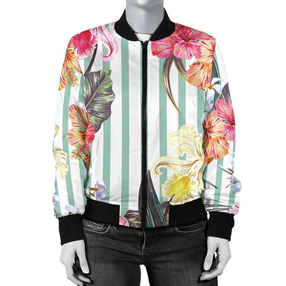 Colorful Orchid Flower Pattern Women'S Bomber Jacket