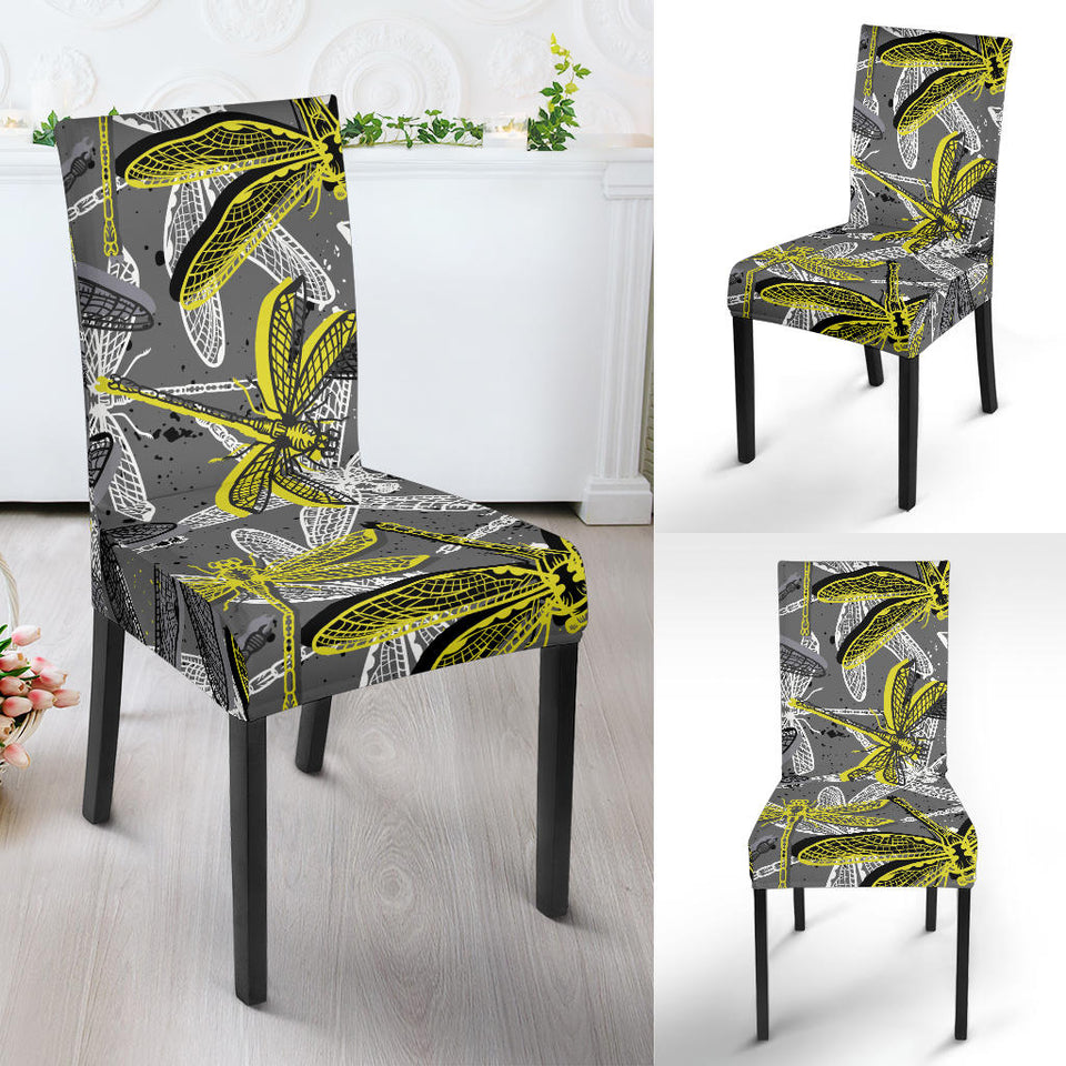 Hand Drawn Dragonfly Pattern Dining Chair Slipcover