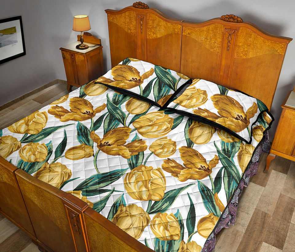 yellow tulips pattern Quilt Bed Set