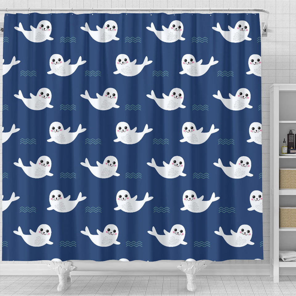 Cute White Baby Sea Lion Seal Pattern Shower Curtain Fulfilled In US