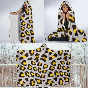 Gray Leopard Print Pattern Hooded Blanket