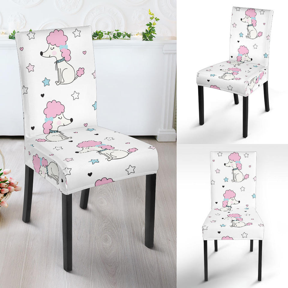 Cute Poodle Dog Star Pattern Dining Chair Slipcover