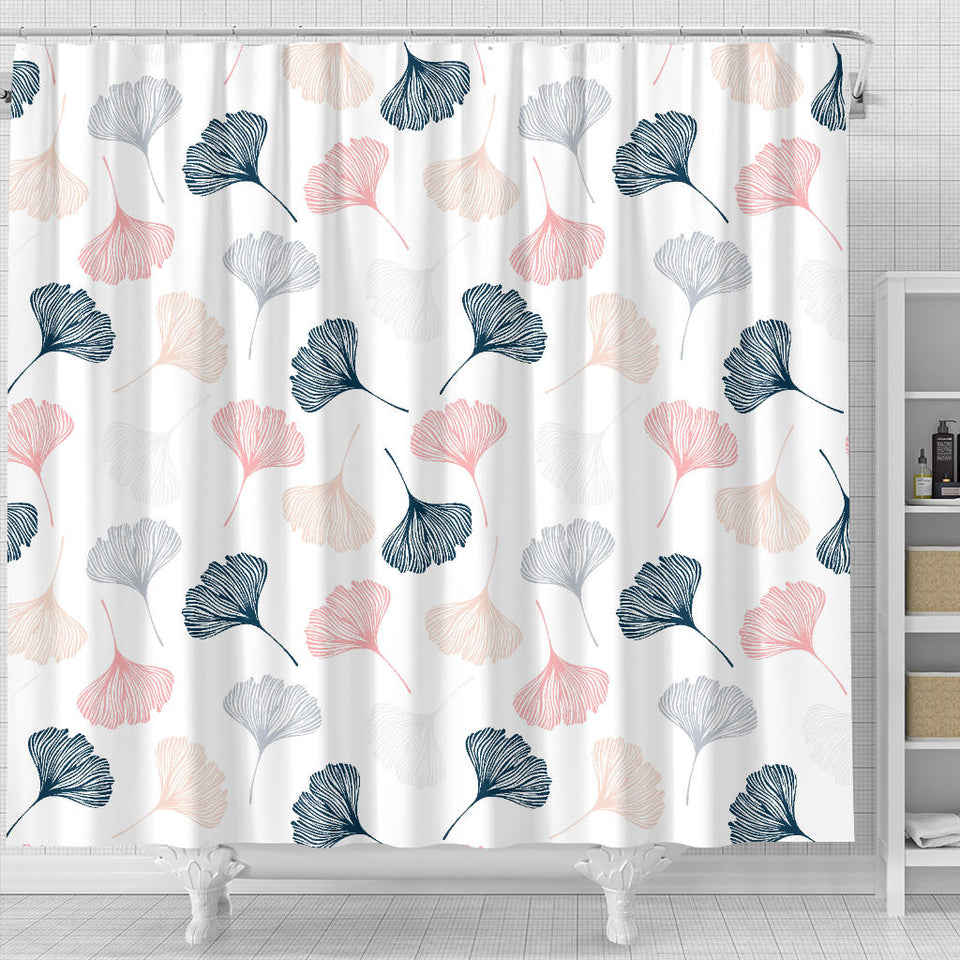Black Gray Cream Coral Ginkgo Leaves Pattern Shower Curtain Fulfilled In US