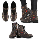 Coffee Bean Leave Pattern Leather Boots