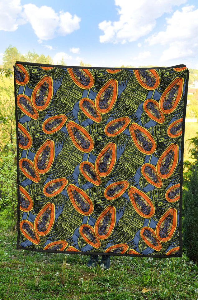 Colorful Papaya Tropical Leaves Premium Quilt