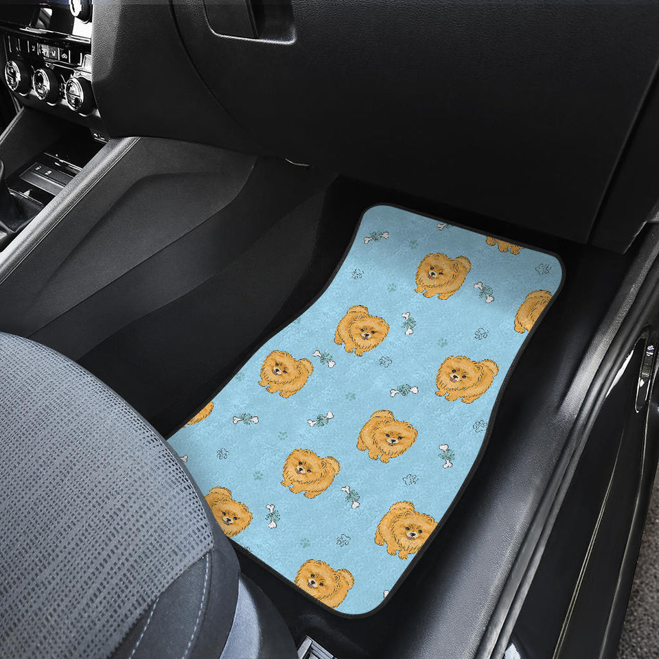 Brown Cute Pomeranian Blue Blackground Front And Back Car Mats