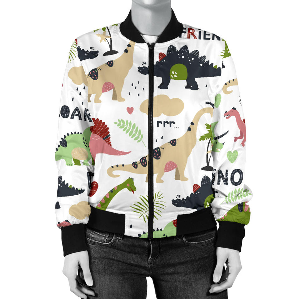 Cute Dinosaurs Pattern Women'S Bomber Jacket