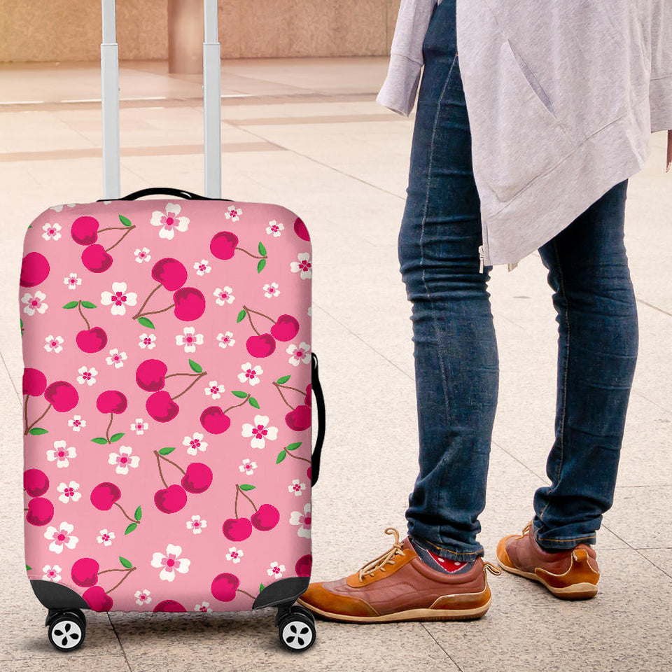 Cherry Flower Pattern Pink Background Luggage Covers