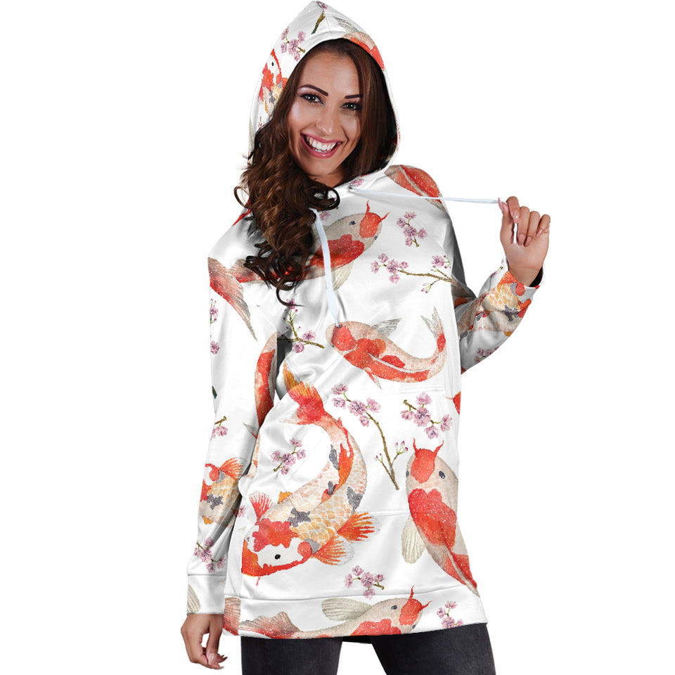 Watercolor Koi Fish Carp Fish Pattern Women'S Hoodie Dress