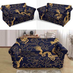 Gold Dragon Pattern Loveseat Couch Slipcover