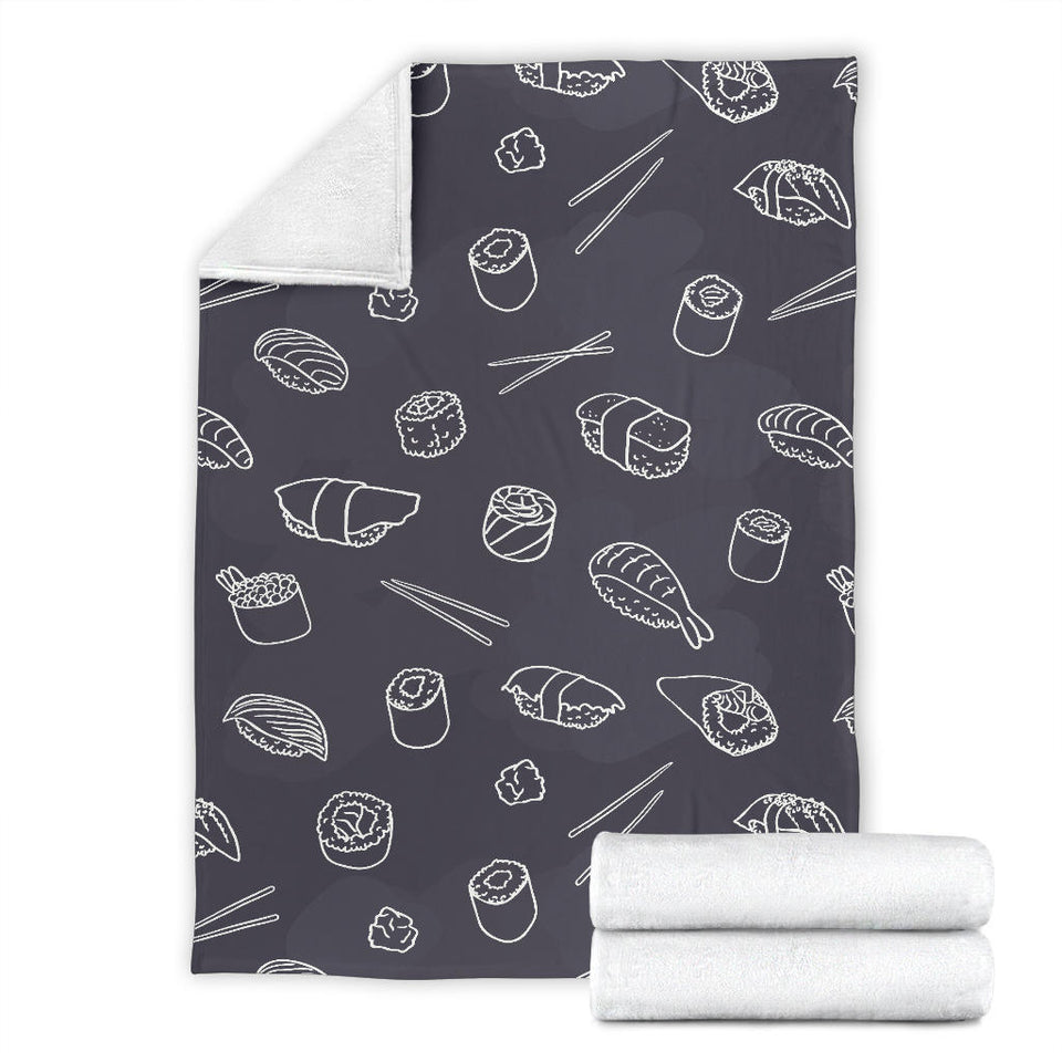 Sushi Pattern Black Background Premium Blanket