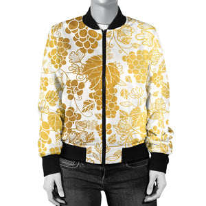 Gold Grape Pattern Women'S Bomber Jacket