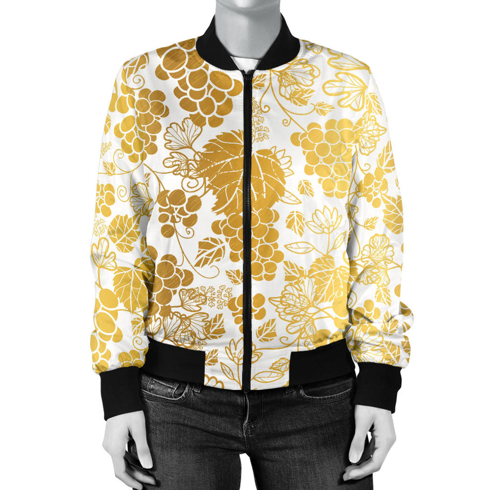 Gold Grape Pattern Women'S Bomber Jacket