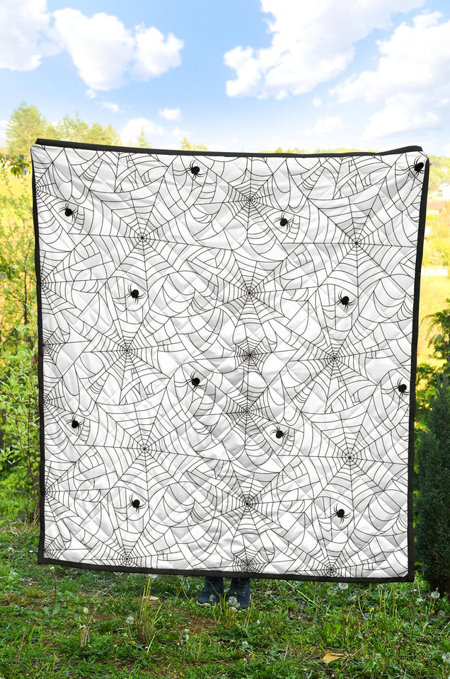 Spider Web Cobweb Pattern White Background Premium Quilt