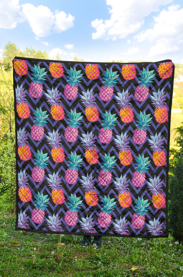 Pineapples Pattern Zigzag Background Premium Quilt