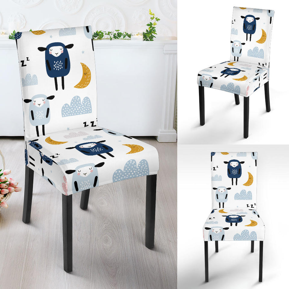 Cute Sleeping Sheep Moon Cloud Pattern Dining Chair Slipcover
