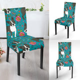 Boston Terrier Beautiful Flower Pattern Dining Chair Slipcover