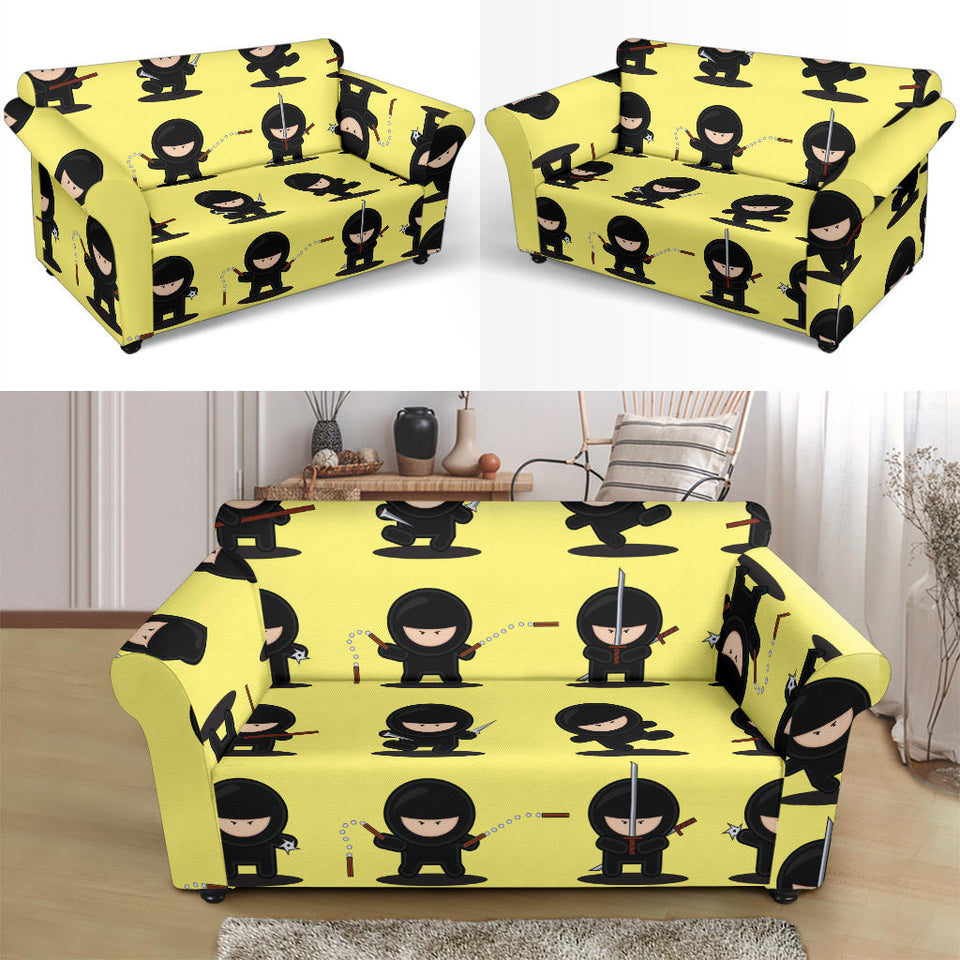 Cute Ninja Yellow Background Loveseat Couch Slipcover