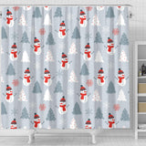Snowman Christmas  Tree Snow Gray Background Shower Curtain Fulfilled In US