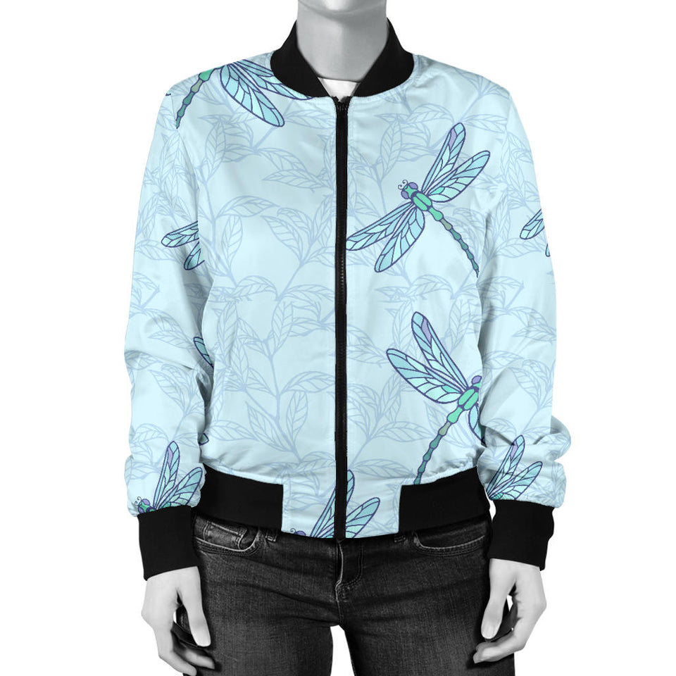 Dragonfly Pattern Blue Background Women'S Bomber Jacket