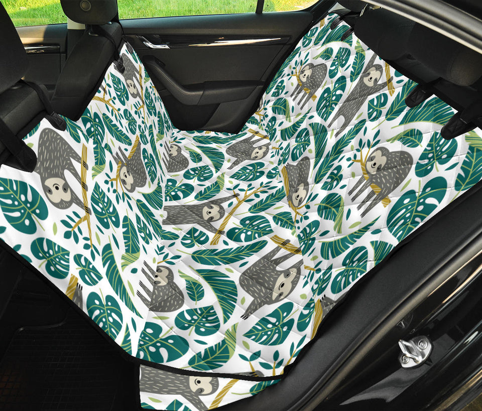 Cute Sloths Tropical Palm Leaves White Background Dog Car Seat Covers