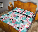 Toucan tropical flower leave pattern Quilt Bed Set
