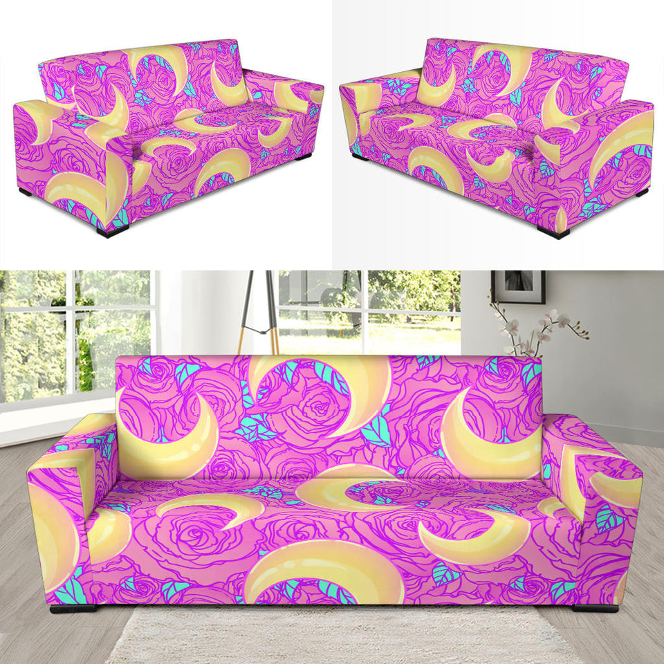 Moon Pink Rose Background Sofa Slipcover